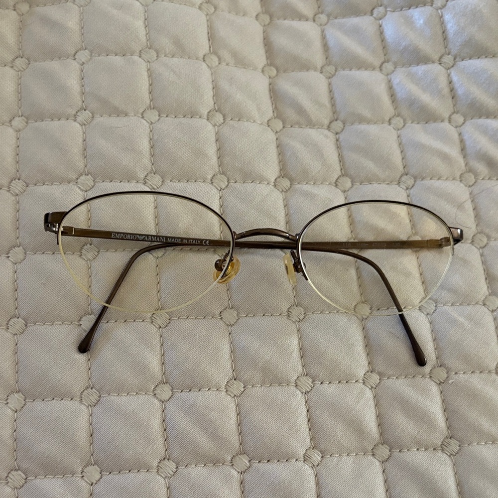 Emporio Armani Rimless Oval Eyeglasses - Gold/Brown vintage EUC